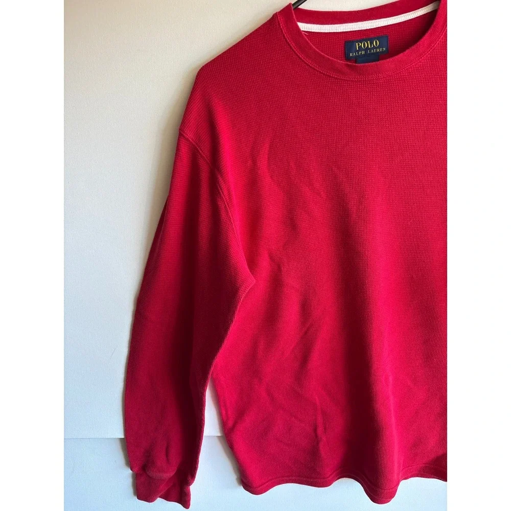 Polo Ralph Lauren Red Cotton Waffle Knit Long Sleeve Shirt Mens Large‎ L
